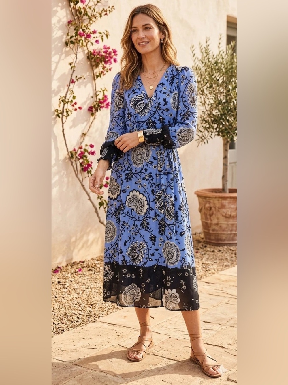 Boden Tie Waist Crinkle Dress Marina Gardenia Grove Midi 12 R